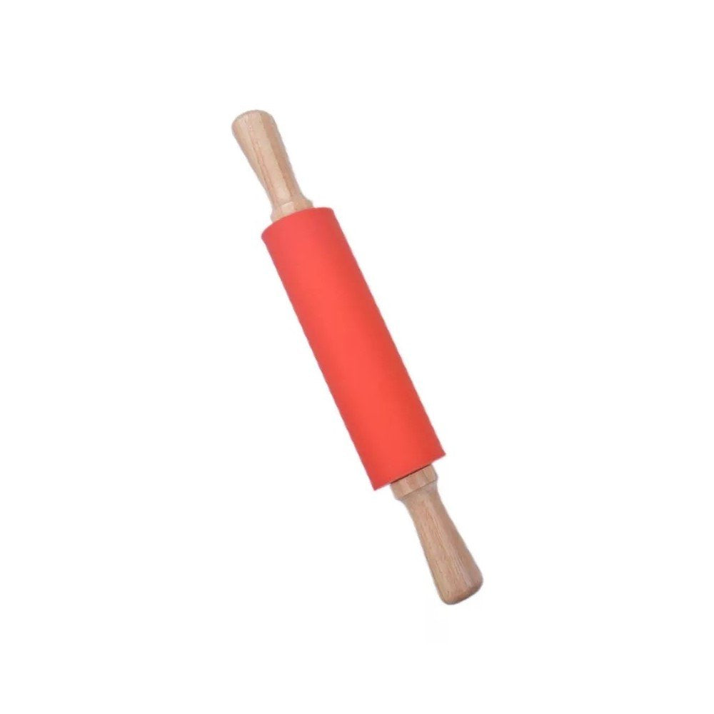 Silicone Rolling Pin with Wooden Handle - Non Stick Surface Dough Roller-roller pins for baking Pastry,Pizza,Fondant,Tortilla, Bread Crus& Christmas Cookies Supplies Gift for Home Bakers.