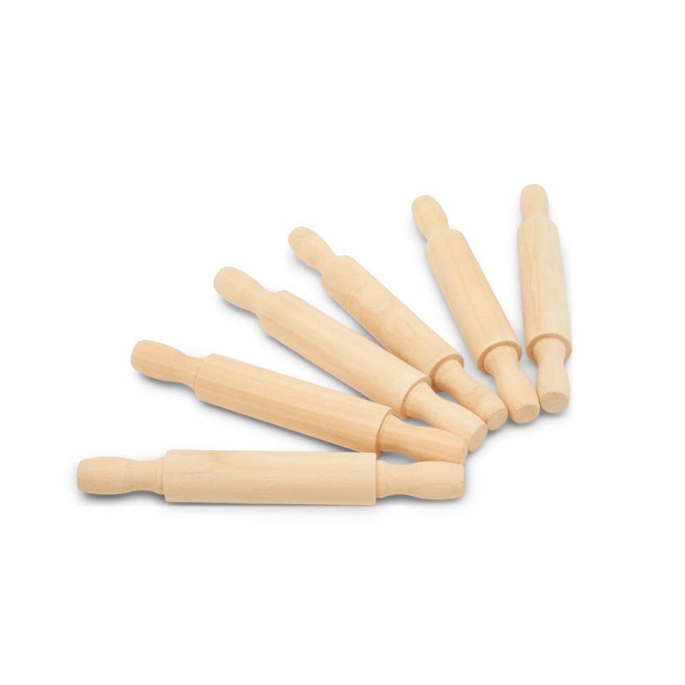 Wooden Mini Rolling Pin, 5 Inches Long, Pack of 12, Great for in The Kitchen, Play-doh, Crafting and Imaginative Play, by Woodpeckers