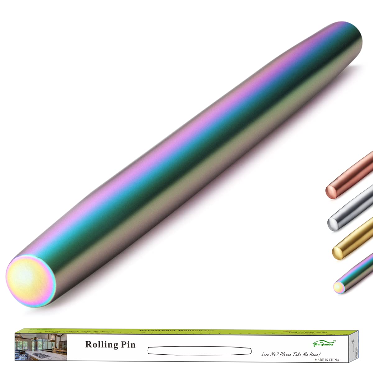 Stainless Steel Rolling Pin, Matte Finish 16.7 Inches, Berglander Rolling Pin For Baking Pizza Dough, Pie, Cookie, Essential Kitchen Utensil Gift Ideas For Bakers.