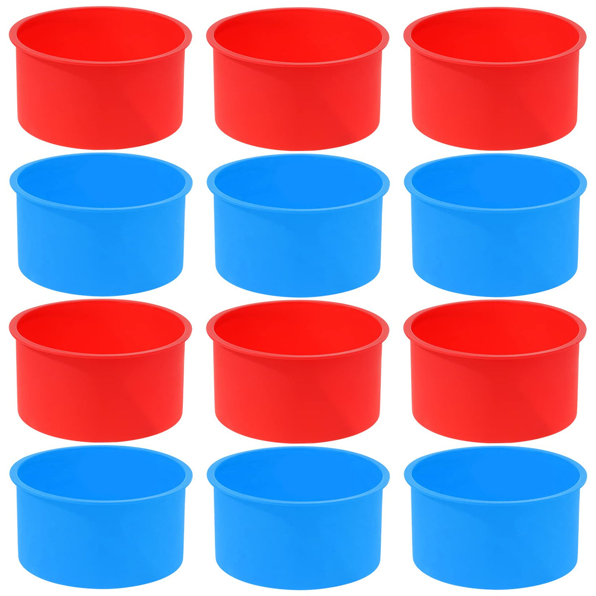12pcs Silicone Cake Mold Baking Round Cake Molds 4 Inch Non-Stick Baking Pan Kitchen Silicone Cake Molds for Baking(Red, 4inch)