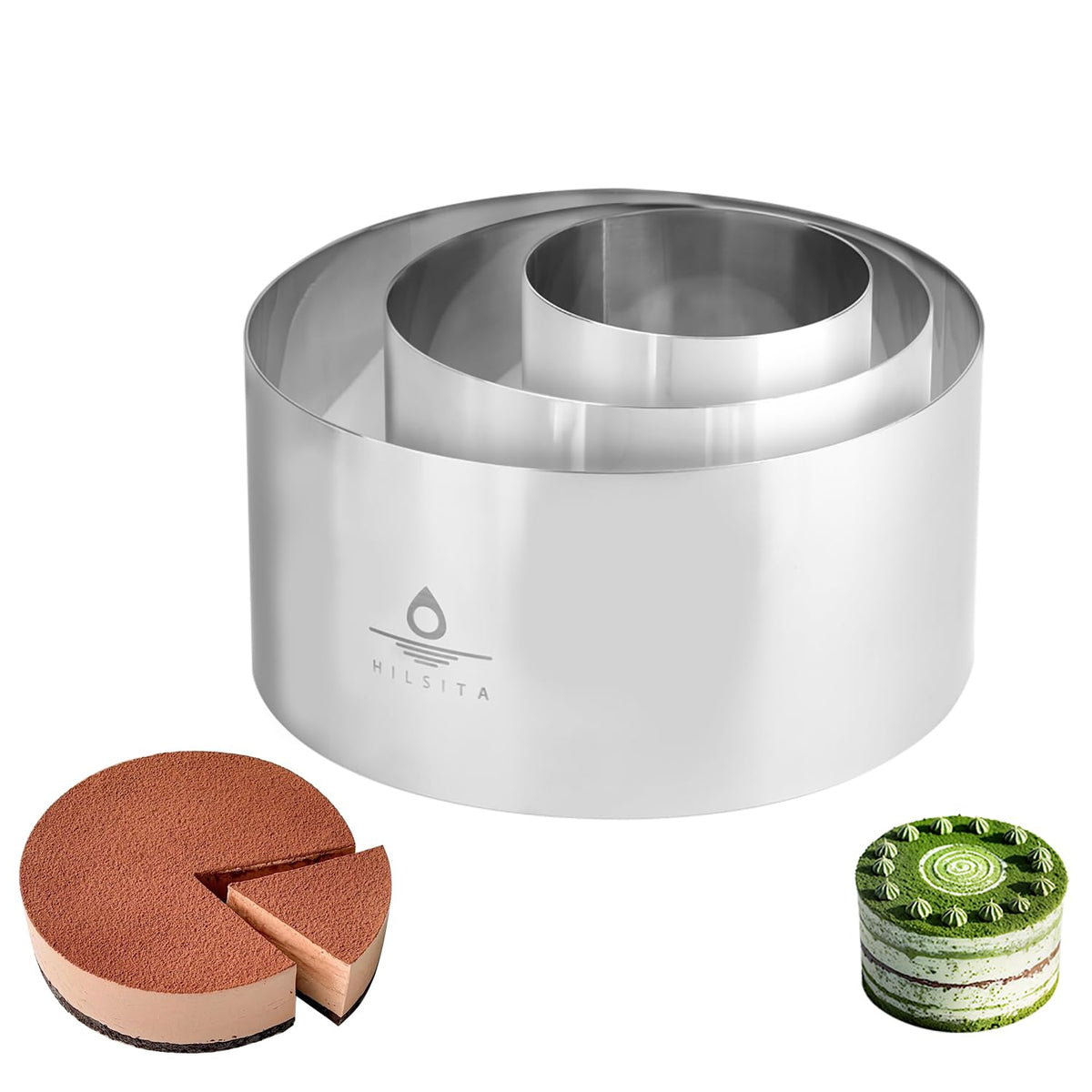 3Pcs Cake Molds for Baking, Stainless Steel Mousse Cake Rings, Mousse Ring Mold Round for Bakeware Tools-4/6/8in (2.36''H)