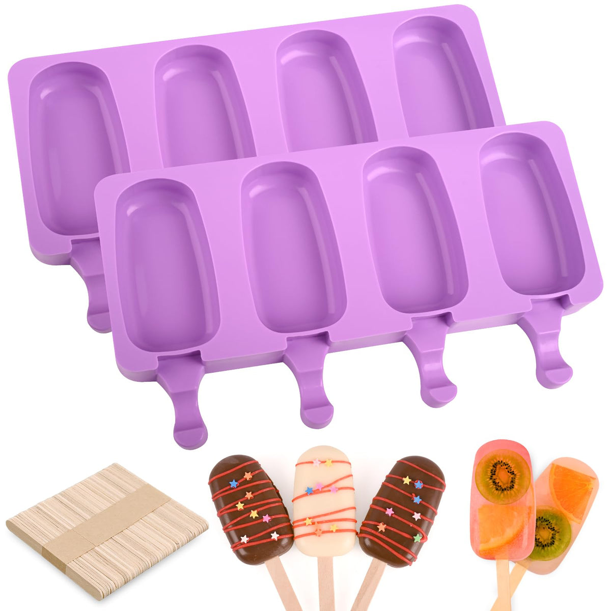 WMKGG Popsicle Silicone Molds Set, 2 PCS Ice Cream Mold(Standard Size/Pink)
