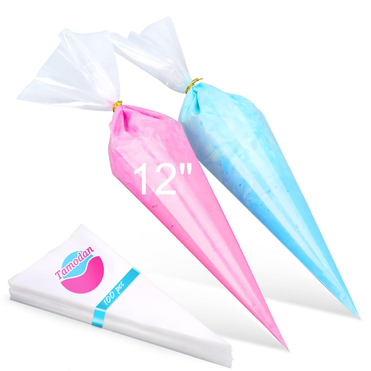 Tamodan Piping Bags 100PCS & 16 Inches Tipless Piping Bags, Extra Thick Pastry Bags Disposable, Non-Slip Icing Piping Bags Disposable Design, Cake Decoration.