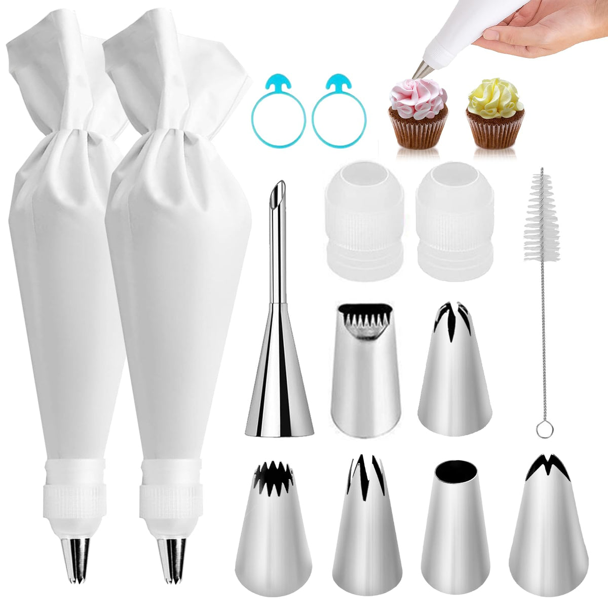 9-Piece Reusable Piping Bags and Tips Set with Stainless Steel Nozzles
