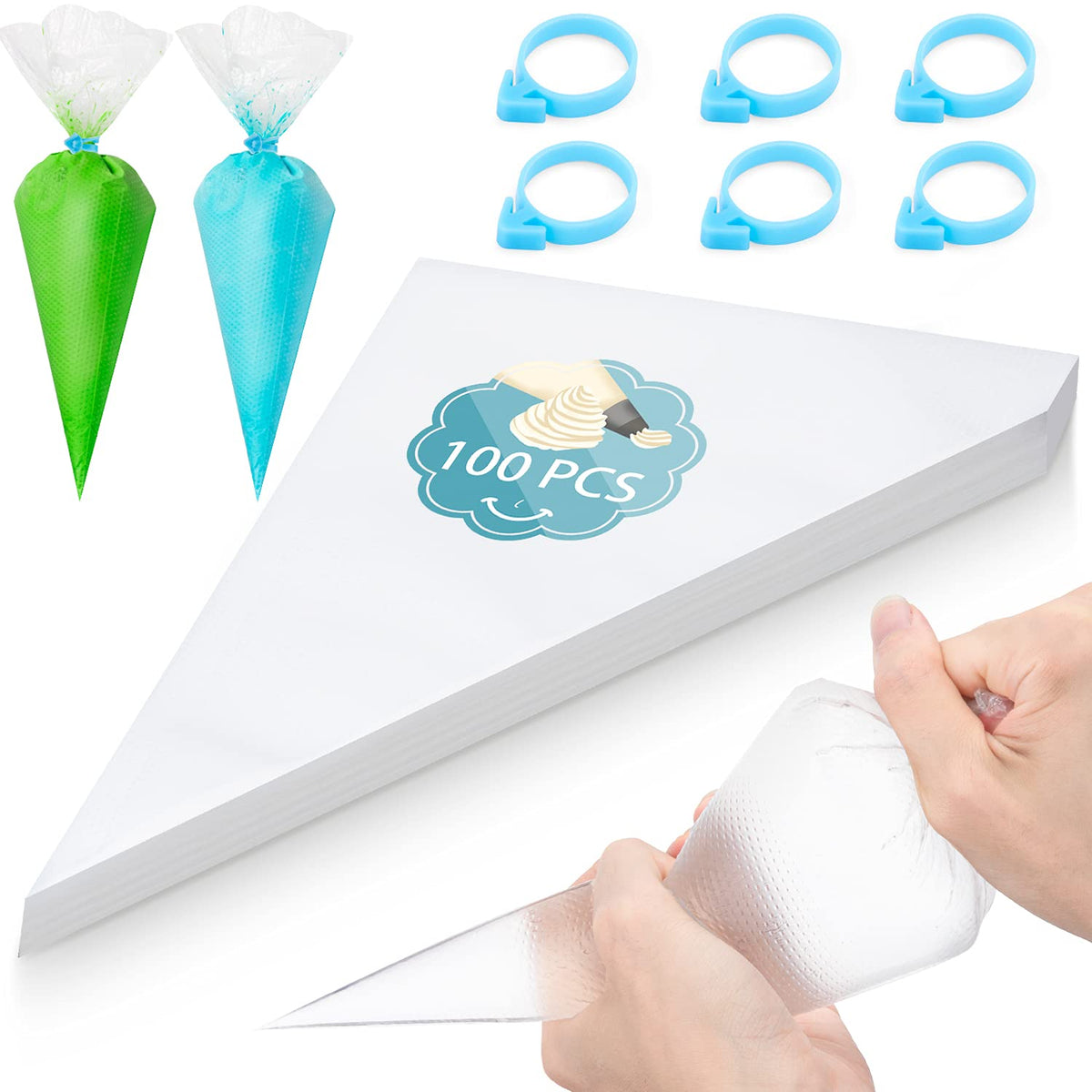 100pcs Thick Disposable Icing Piping Bags, Professional Pastry Bags 12inch, Heavy Duty Anti Burst Cake Tipless Piping Bags for Chocolate Royal Cupcake Cream Frosting Cookie Decorating Baking Supplies
