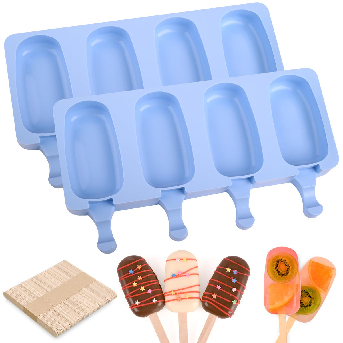 WMKGG Popsicle Silicone Molds Set, 2 PCS Ice Cream Mold(Standard Size/Pink)