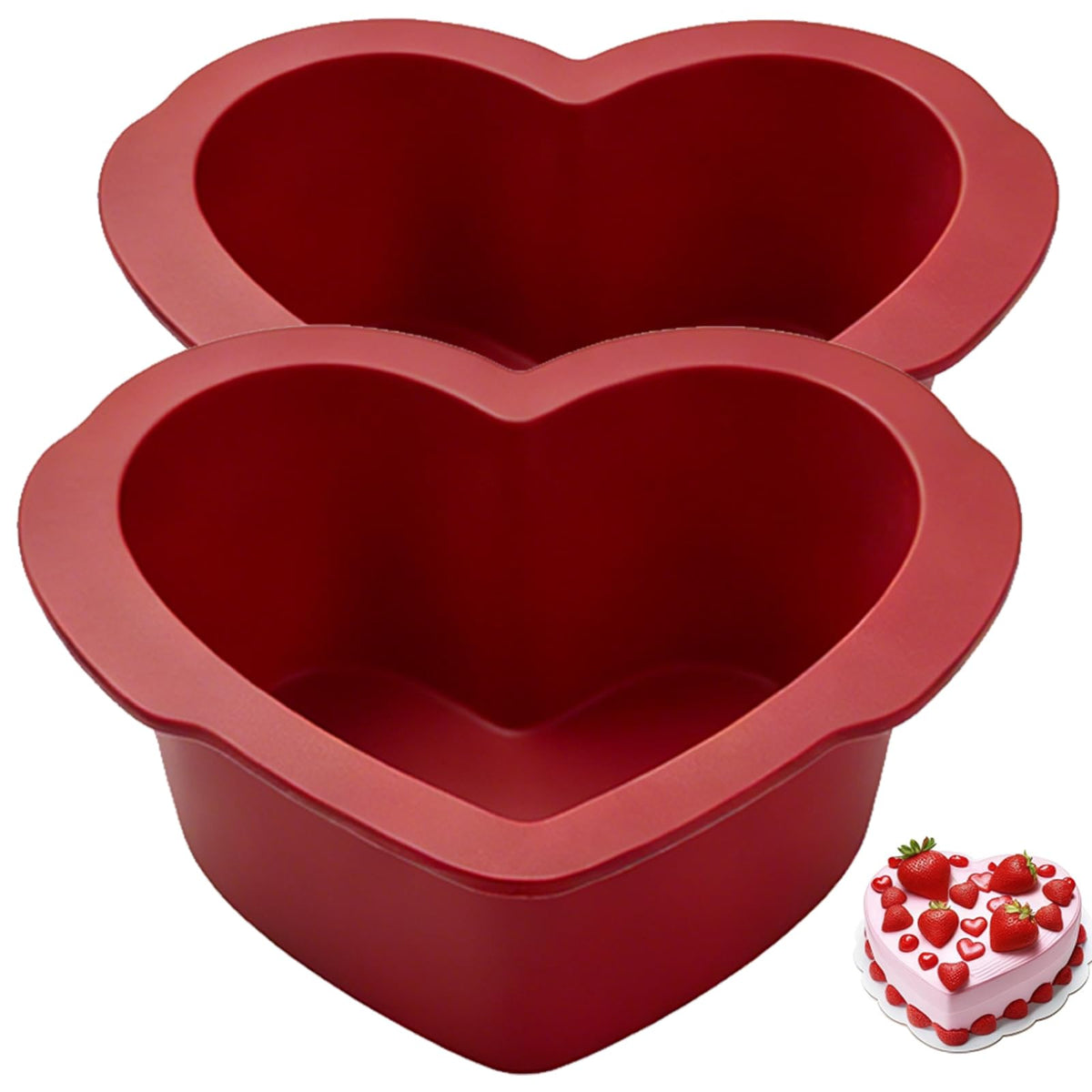 Silicone Heart Shaped Cake Pans 8 inch, NonStick Easy Release Heart Silicone Mini Cake Molds for Baking Bread, Easy Clean Brownies Pan Set for Oven, Microwave, Air Fryer and Freezer (8 Inch 2PCS)
