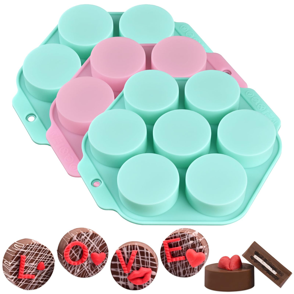 Actvty Chocolate Cover Cookie Silicone Molds, New Size 12-Cavity Round Silicone Molds for Chocolate Cover, Cylinder Baking Mold for Candy Mini Cakes Jelly Baking(2 Pack)