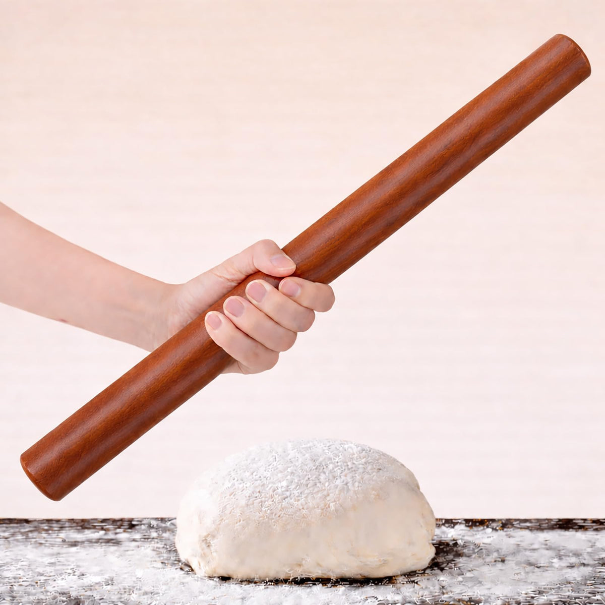 17 Inch French Rolling Pin, Wooden Dough Roller for Baking, Solid Wood Tapered Rolling Pin for Pizza, Pie Crust, Cookies, Pastry, Non-Stick, Easy Control Kitchen Baking Tool, Beech Wood