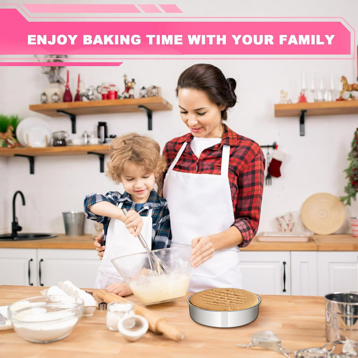 EWFEN 8 Inch Cake Pan Set of 2, Stainless Steel Round Layer Cake Baking Pans Tins, Non-Toxic & Healthy, Leak-proof & Easy Clean & Dishwasher Safe