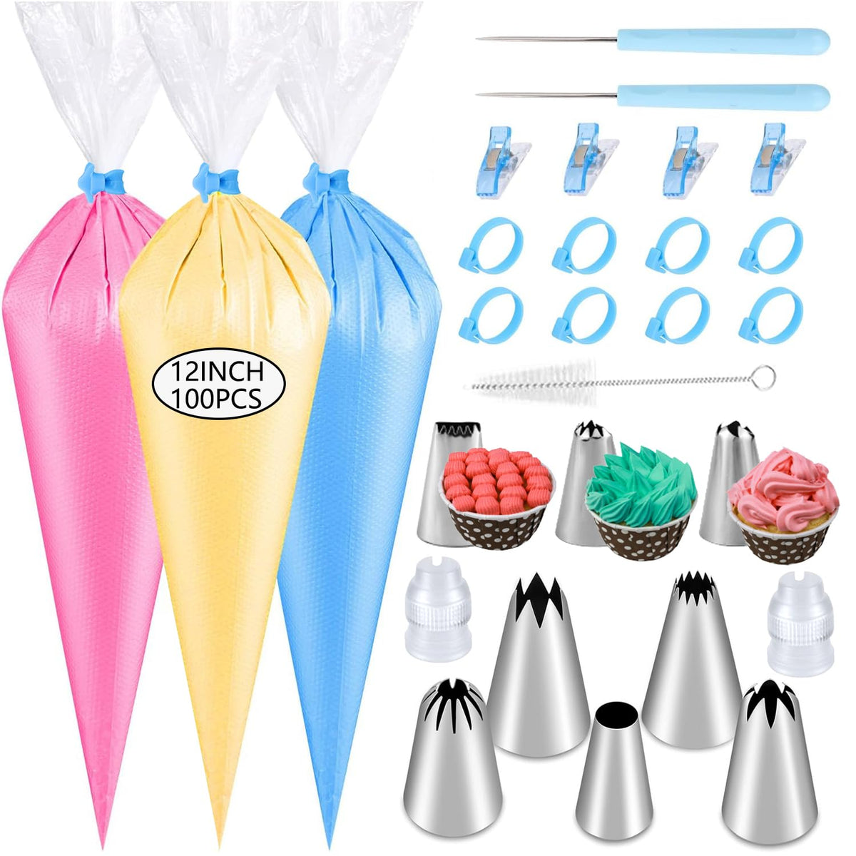 Piping Bags Disposable Pastry Bags 12 Inch 100PCS Thicken and Non-Slip Icing Bags Tipless Frosting Piping Bag for Cake, Cream Frosting and Cookie Decoration Supplies