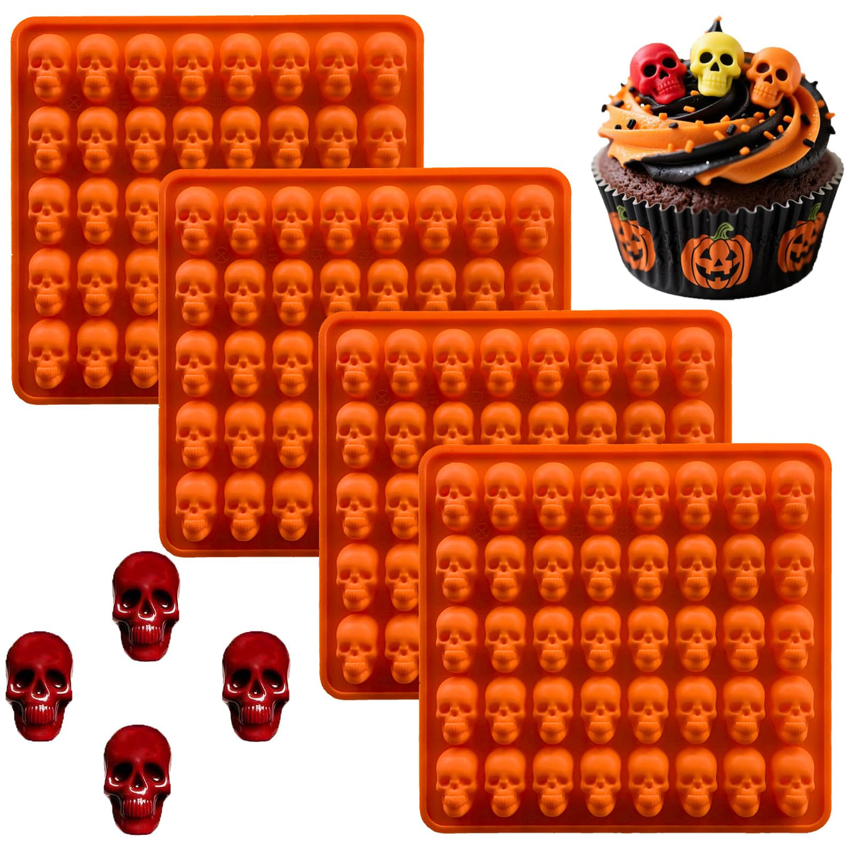 6 Cavities Large Skull Cake Pan Silicone Mold - 3D Skull Ice Cube Mold, Halloween Silicone Molds Bpa Free for Chocolate, Jelly, Wax Melt, Ice Cubes, Gelatin and Resin