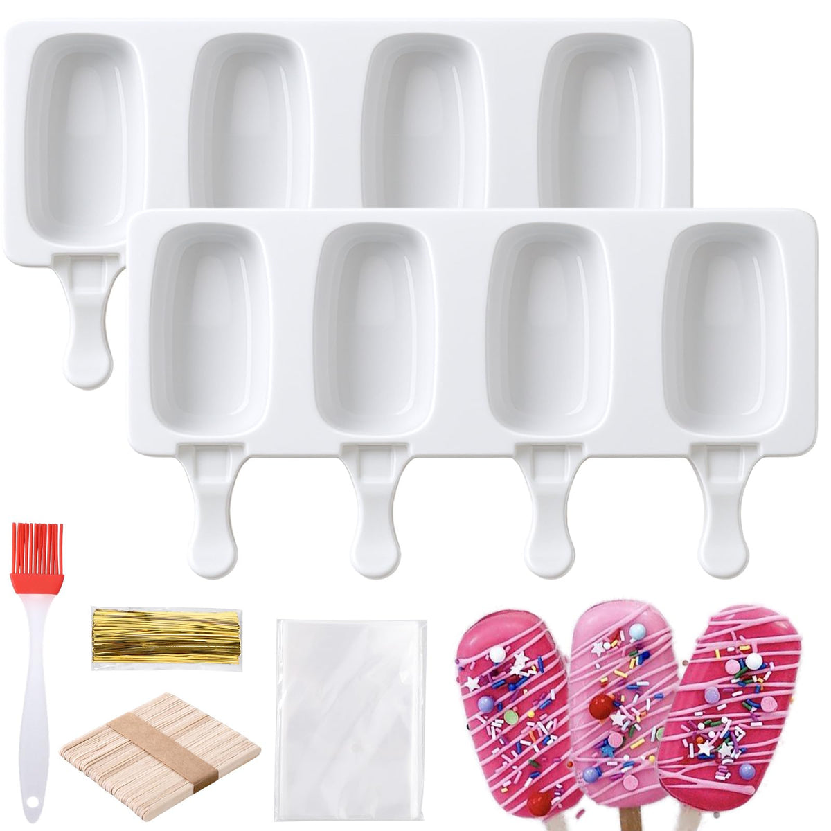 Juome Cake Pop Mold Kit, Large Cakesicle Molds Silicone with Sticks & Bags