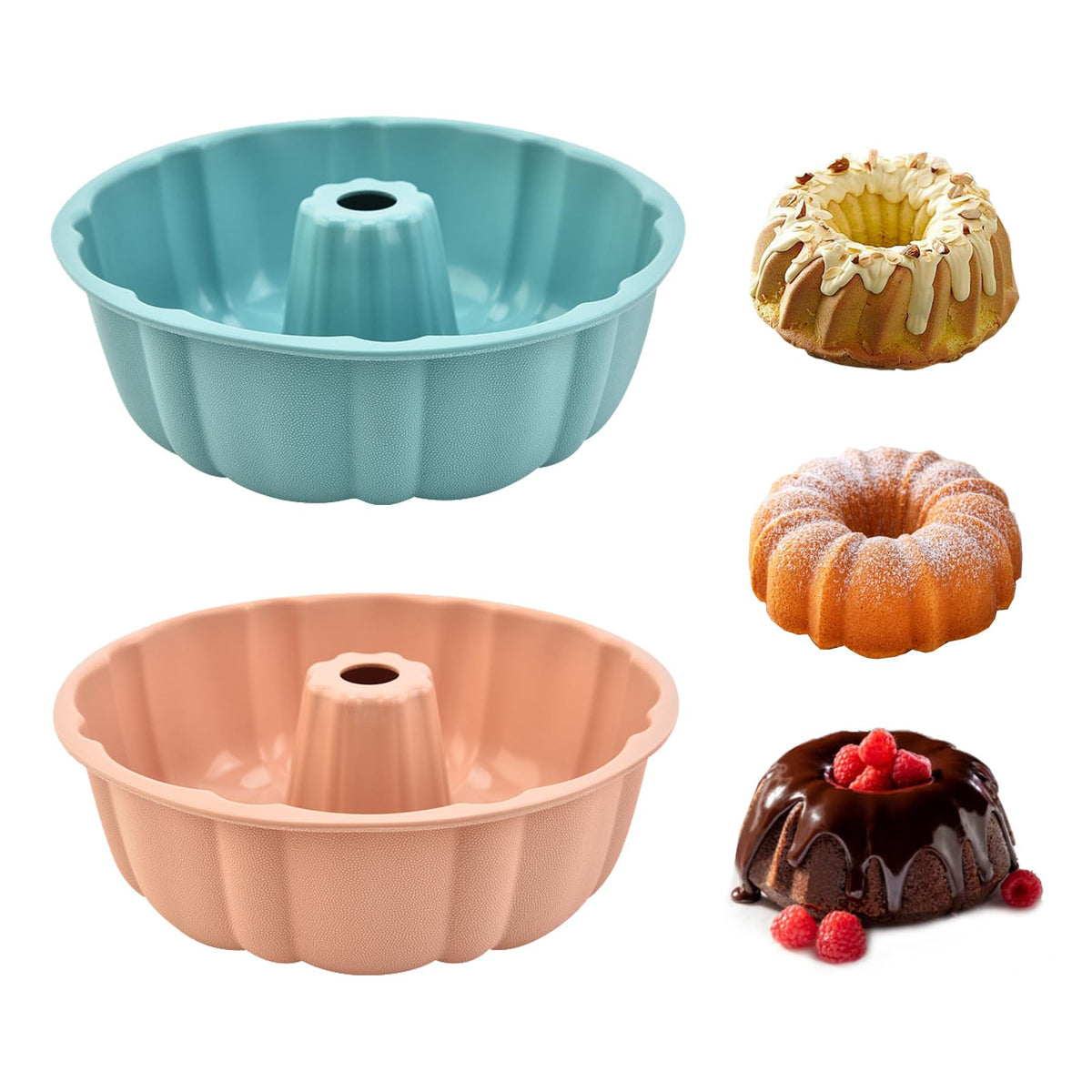 2 Pack Silicone Cake Pan,Jello Moldes Para Gelatinas,10 Inch, Pink+Blue