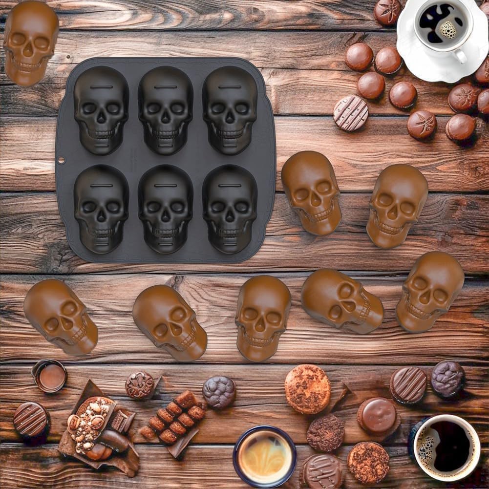 enttgo Skull Cake Pan, 6 Cavity Silicone Mold, Pirate Skull Molds For Baking, Halloween, Birthday Party