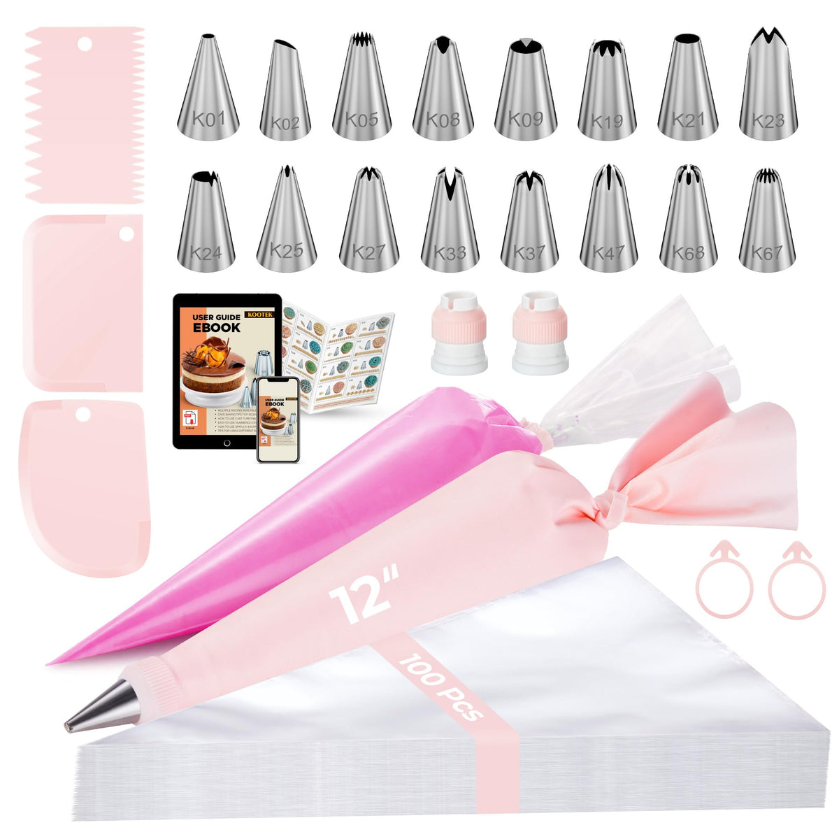 Kootek 124 Icing Piping Bags and Tips Set Frosting Cake Decorating Kit Blue