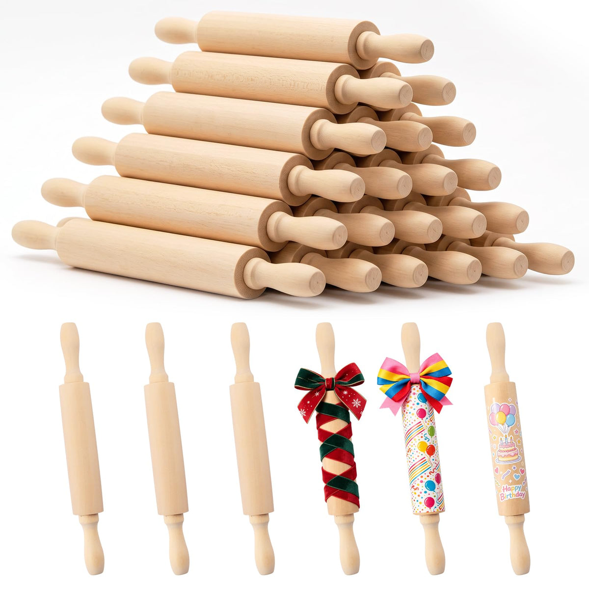 6 Pack 8 Inch Mini Wooden Rolling Pins for Kids Craft