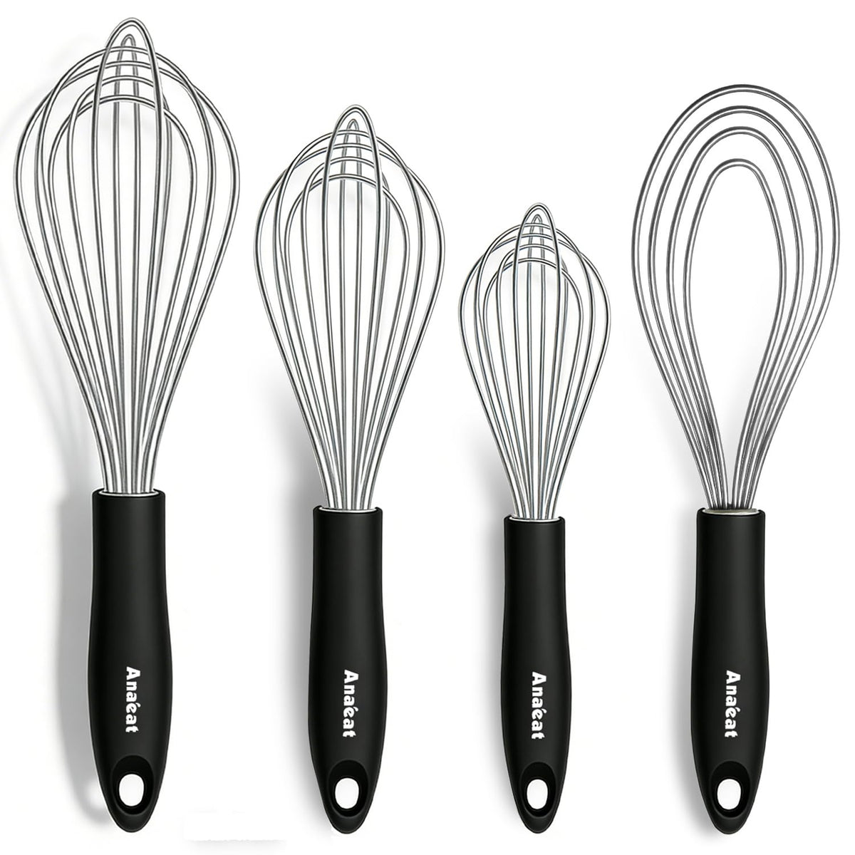 Anaeat Silicone Whisk, Thick Stainless Steel Wire Inner - Heat Resistant Kitchen Whisks for Non-Stick Cookware, Balloon Egg Beater for Whisking, Blending, Beating, Frothing & Stirring (Red)