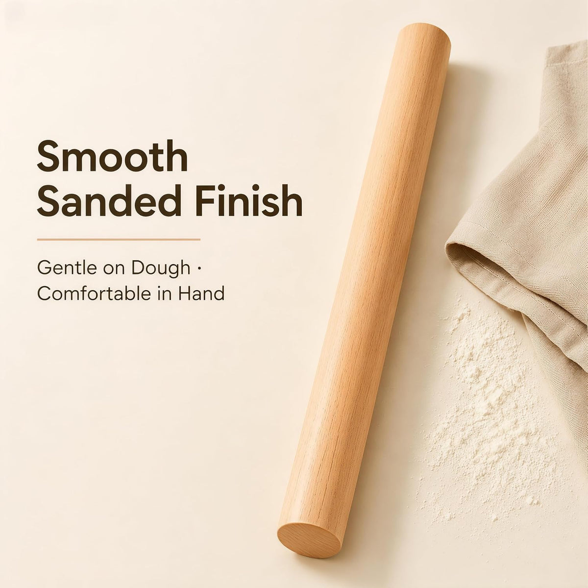 16.9 Inch Large Beech Wood Rolling Pin, French Dough Roller for Baking