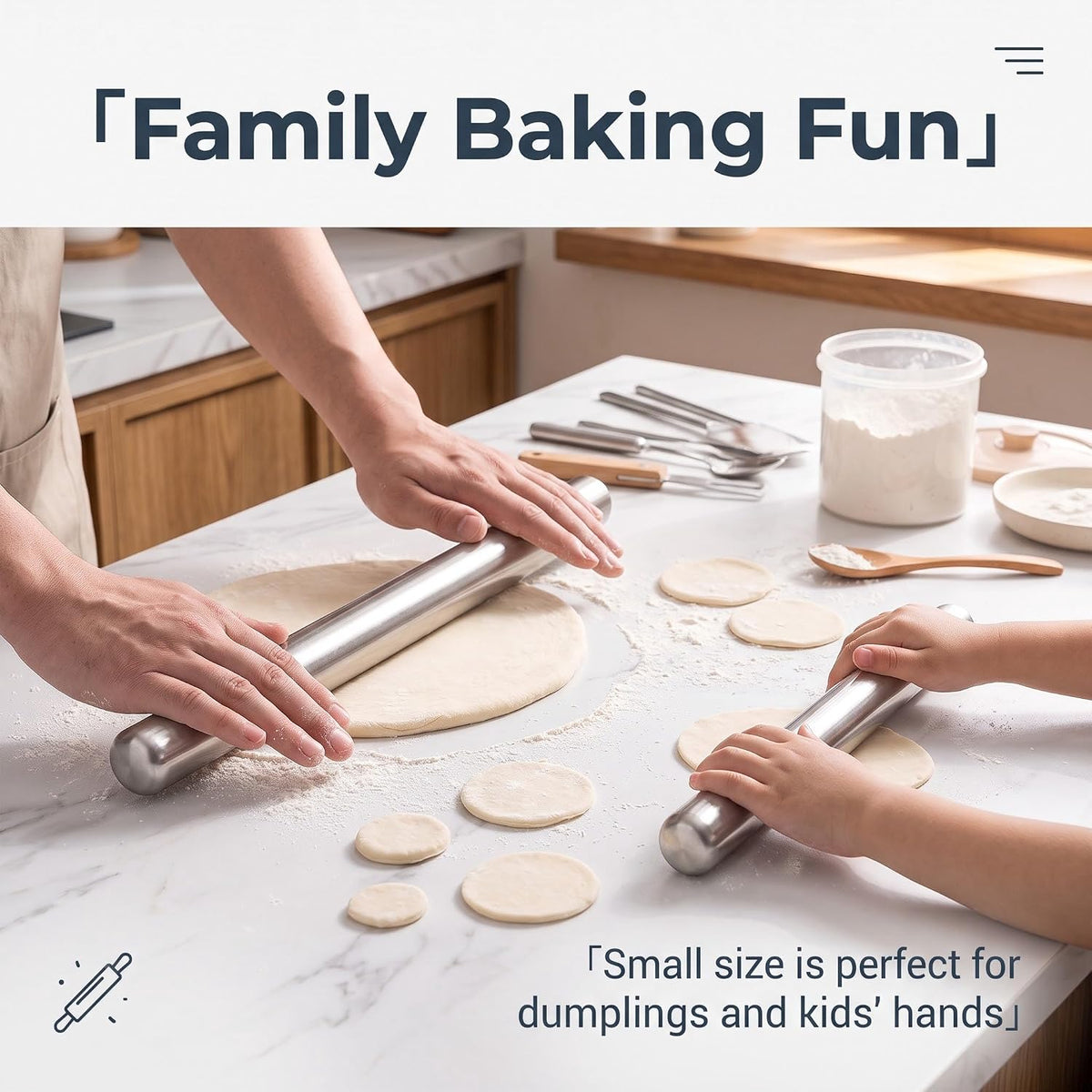 Rolling Pin 15.7" & 11.8" Set of 2, Integrated Made of Stainless Steel
