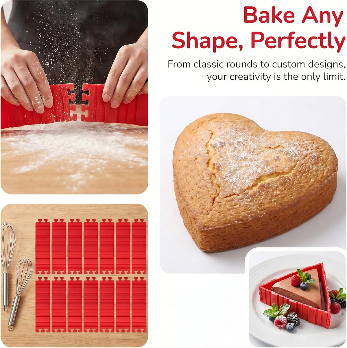 Jucoan 16 Pack Silicone Cake Mold Magic Bake Snake, Silicone Cake Shapers for DIY Round Rectangular Heart Shape Cake Dessert, Ice Barrier for Tie Dye