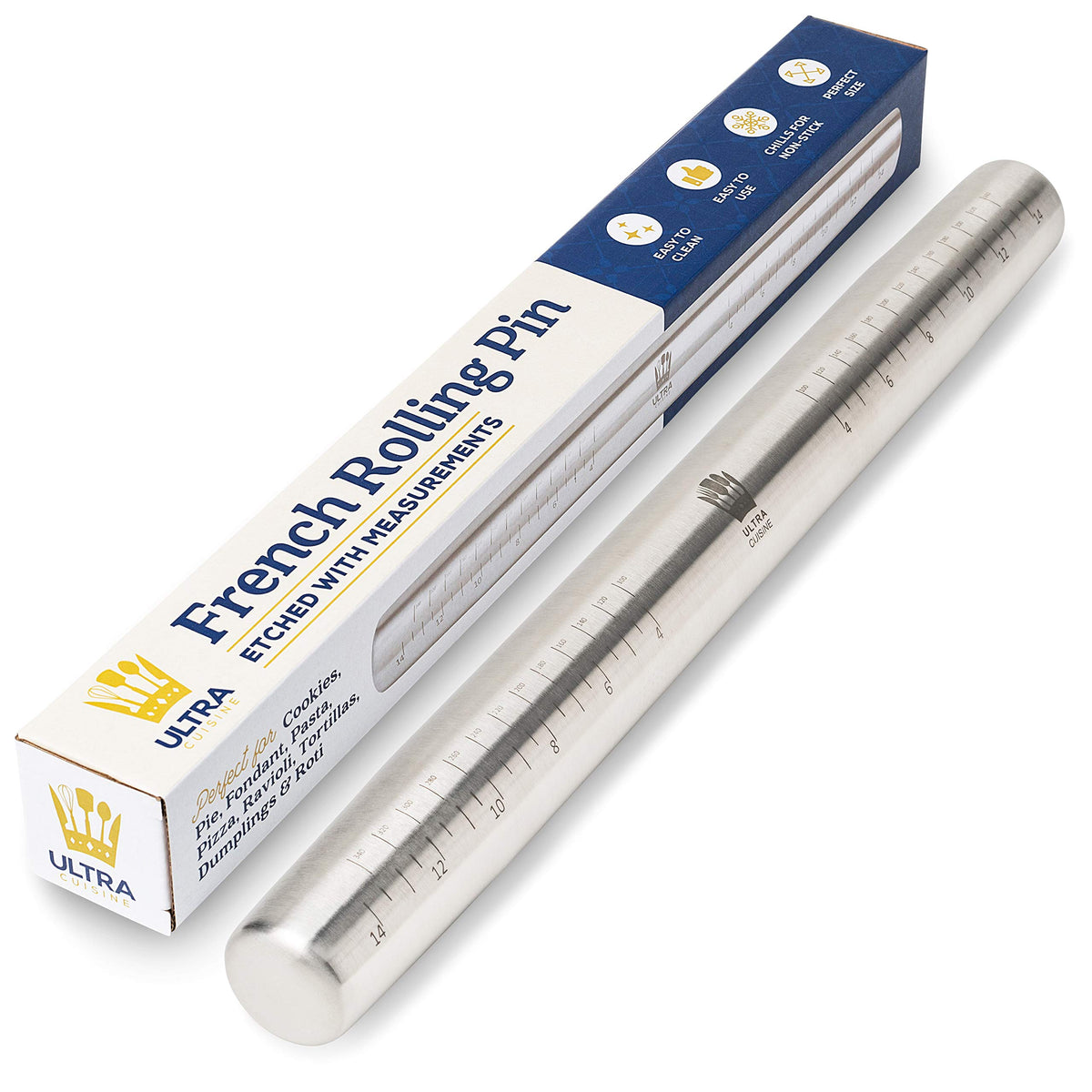Ultra Cuisine French Rolling Pin for Baking –15.75-inch Large Roller Pin
