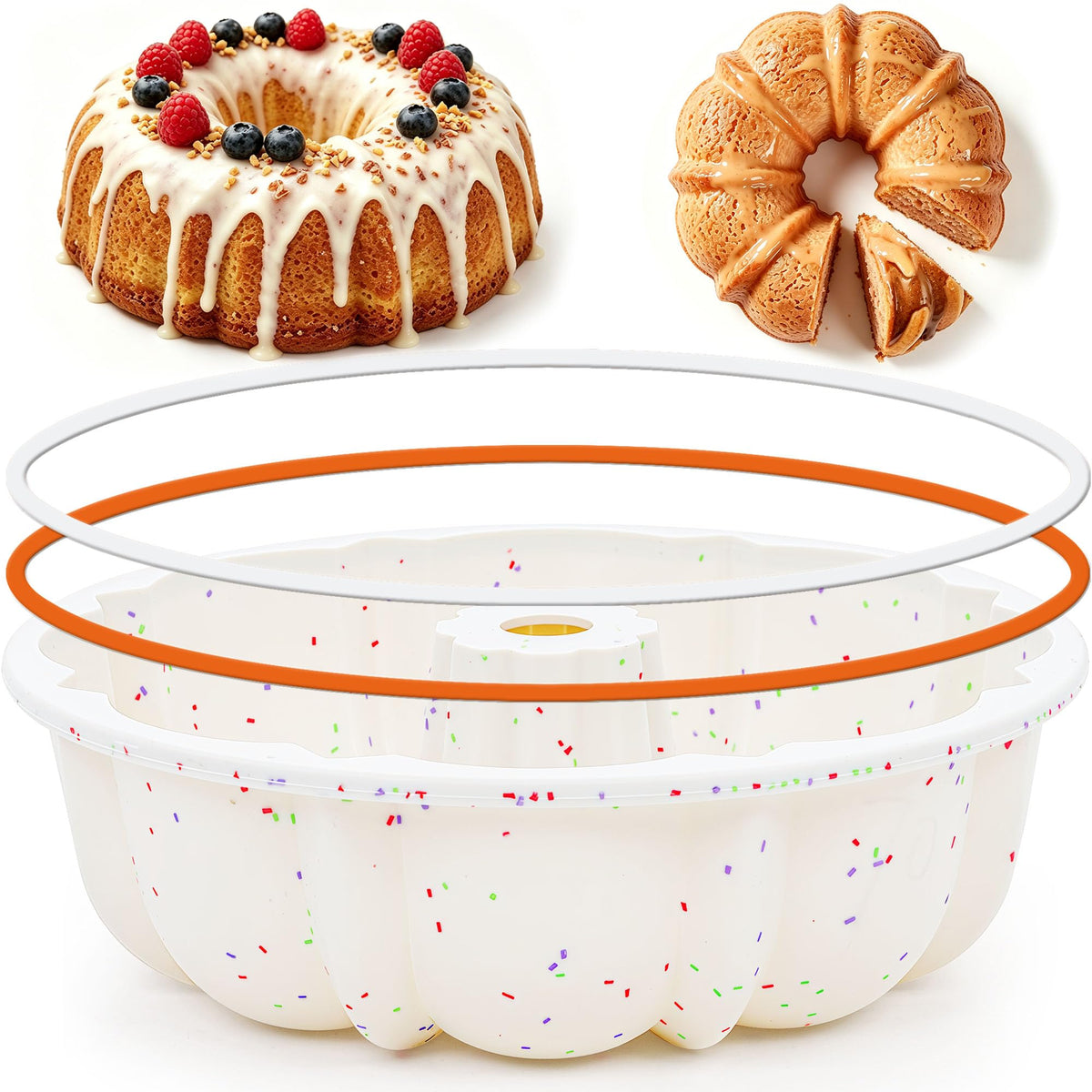 9.5 Inch Silicone Fluted Tube Cake Pan with Stainless Steel Frame