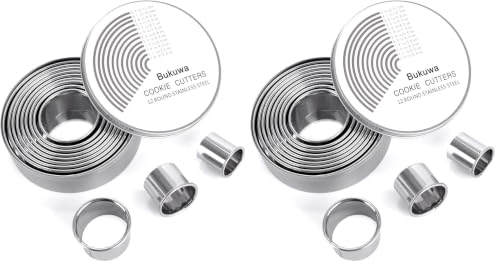 Bukuwa 12 Pcs Round Cookie Biscuit Cutter Set, Graduated Circle Cutters