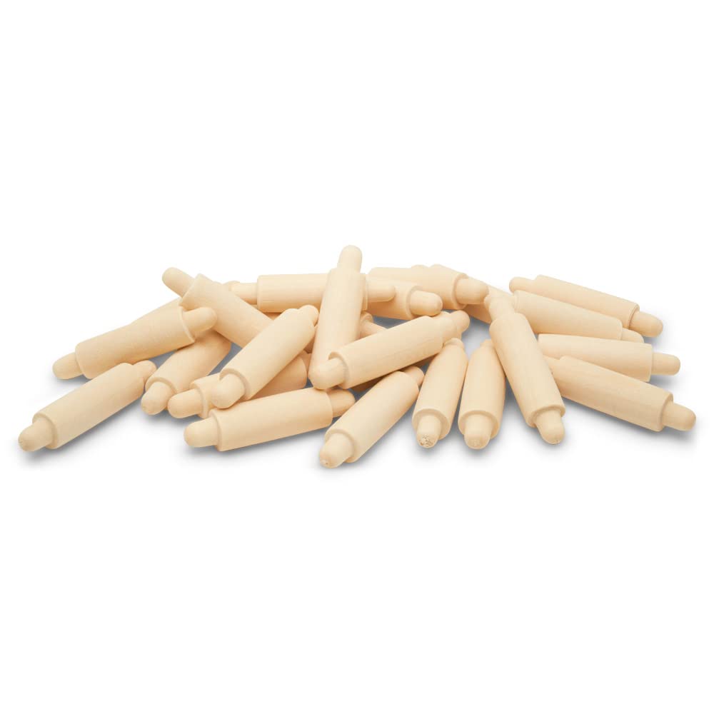 Wooden Mini Rolling Pin, 5 Inches Long, Pack of 12, Great for in The Kitchen, Play-doh, Crafting and Imaginative Play, by Woodpeckers
