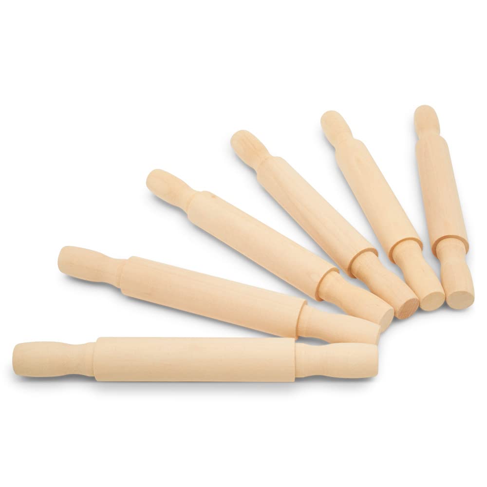 Wooden Mini Rolling Pin, 5 Inches Long, Pack of 12, Great for in The Kitchen, Play-doh, Crafting and Imaginative Play, by Woodpeckers