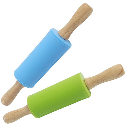 Koogel Rolling Pin for Baking, 12 Inch Non-Stick Silicone Surface, Wooden Handle Rolling Pin for Baking Pies, Pastry, Cookies, Kitchen Essential