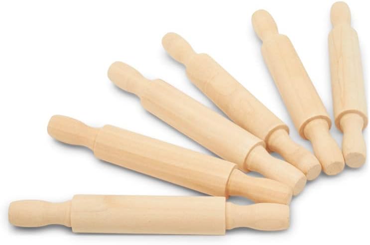 Wooden Mini Rolling Pin, 5 Inches Long, Pack of 6, Great for in The Kitchen and Crafting, Party Favors by Woodpeckers