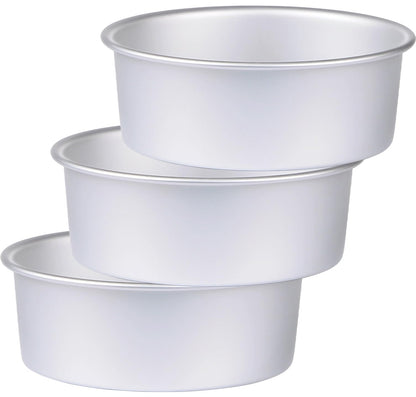 Round Cake Pan Set of 3 (6 x 3 inch/8 x 3 inch/10 x 3 inch), Aluminum Baking Pans for Layer Cakes, Heavy Duty Non-Stick, Evenly Baking Tools for Home Kitchen, Birthday Wedding Anniversary