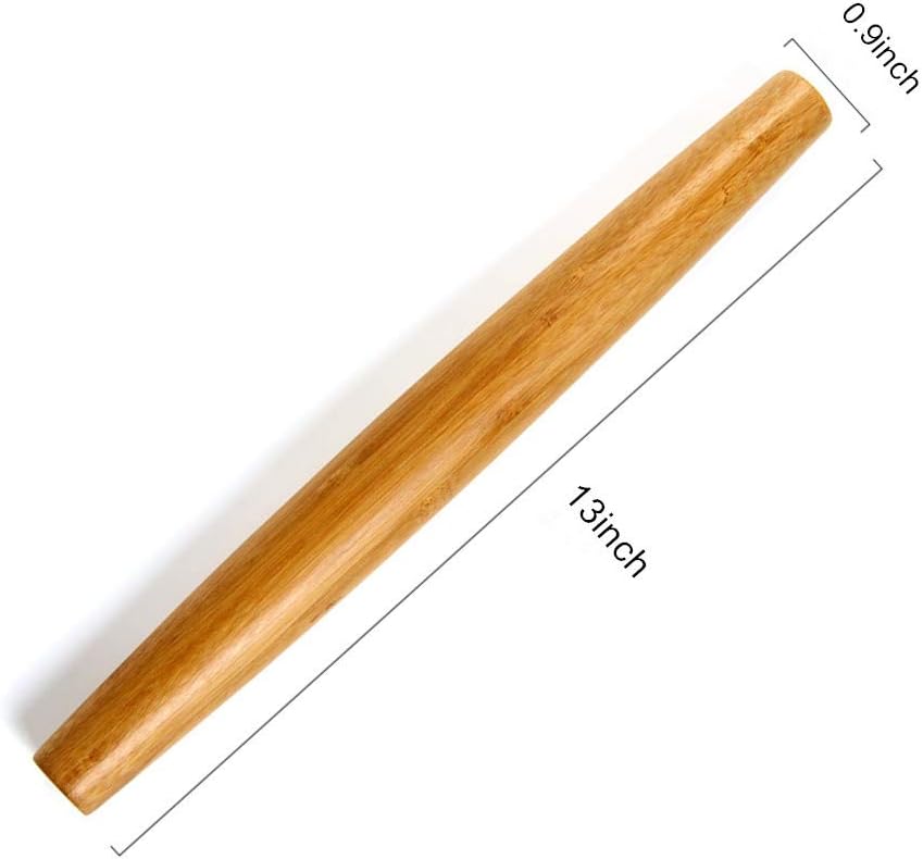Classic French Rolling Pins Bamboo Wooden Rolling Pin for Baking Pizza Dough Pie Cookie, 13-Inch