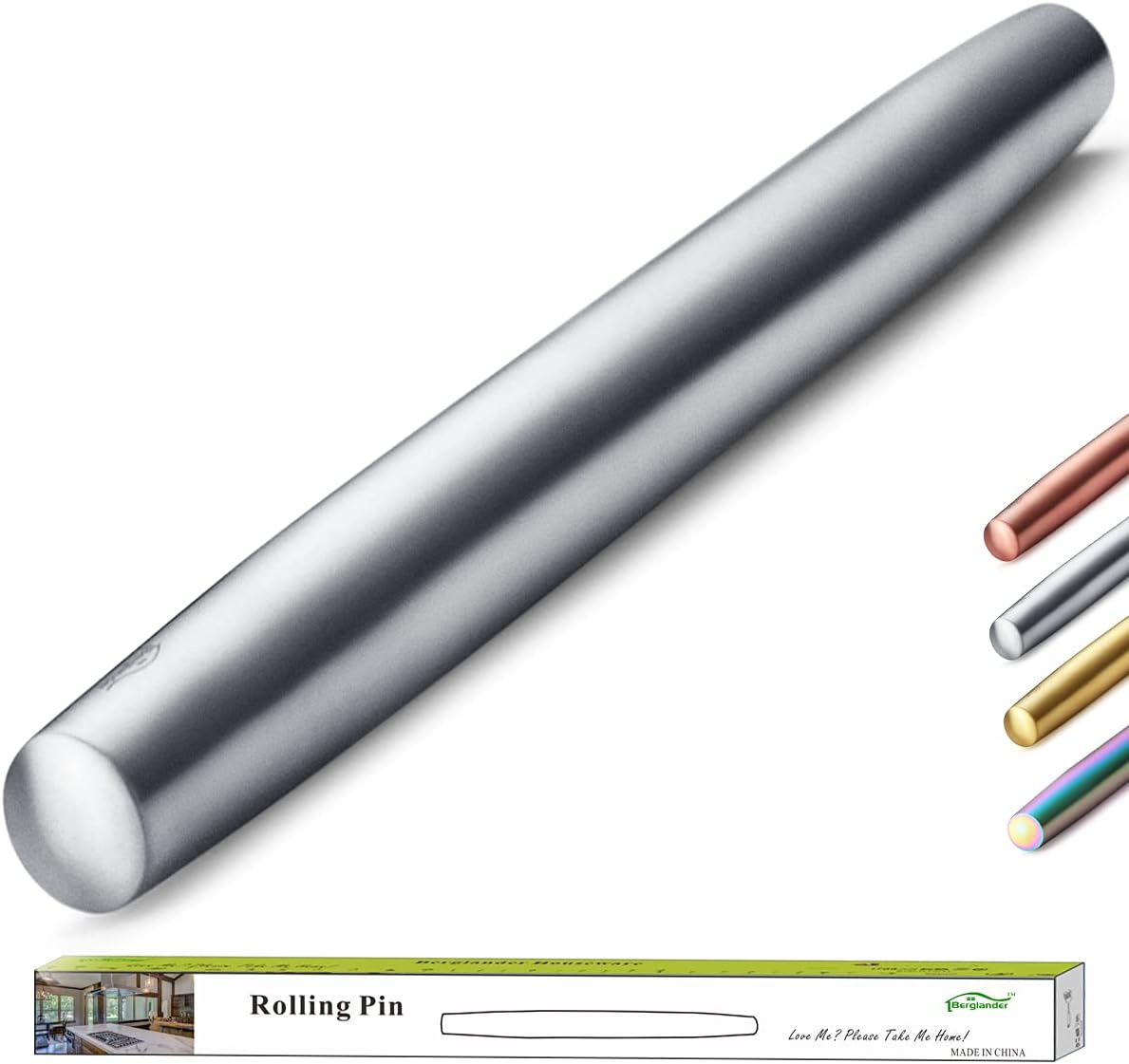 Stainless Steel Rolling Pin, Matte Finish 16.7 Inches, Berglander Rolling Pin For Baking Pizza Dough, Pie, Cookie, Essential Kitchen Utensil Gift Ideas For Bakers.