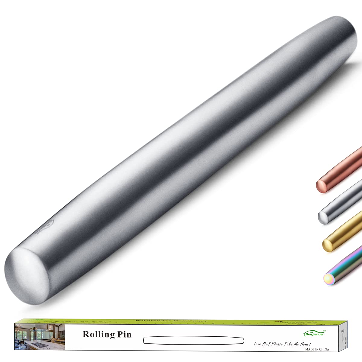 Stainless Steel Rolling Pin, Matte Finish 16.7 Inches, Berglander Rolling Pin For Baking Pizza Dough, Pie, Cookie, Essential Kitchen Utensil Gift Ideas For Bakers.
