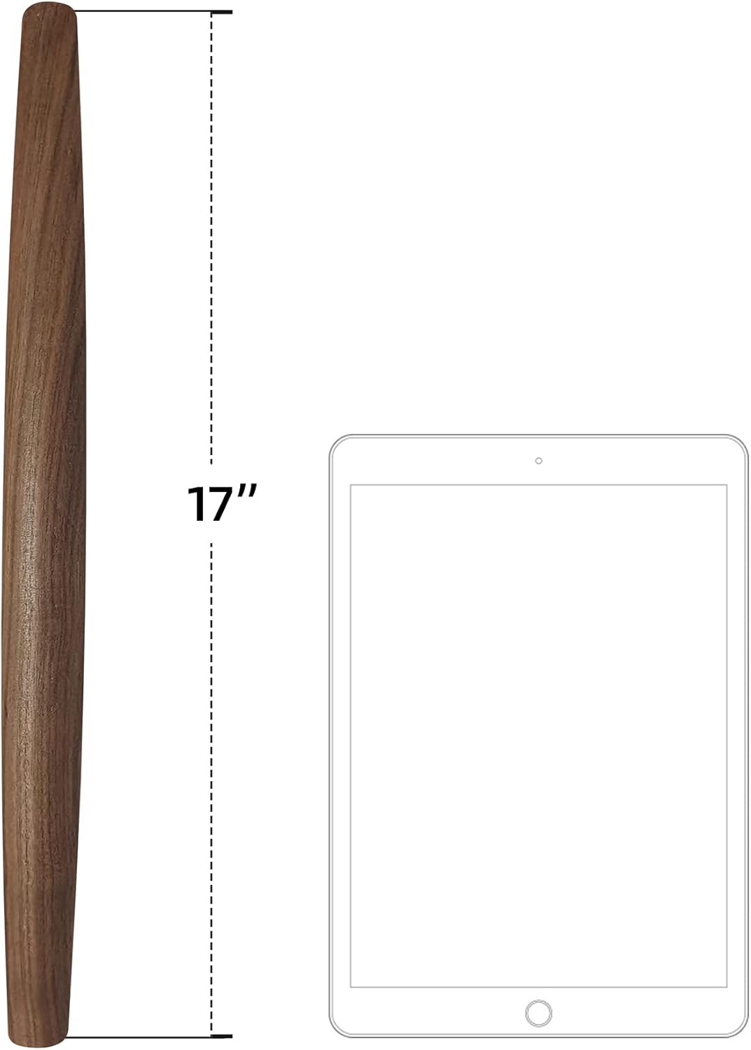 French Rolling Pin (17 Inches) –WoodenRoll Pin for Fondant, Pie Crust, Cookie, Pastry, Dough –Tapered Design & Smooth Construction - Essential Kitchen Utensil,Walnut Wood