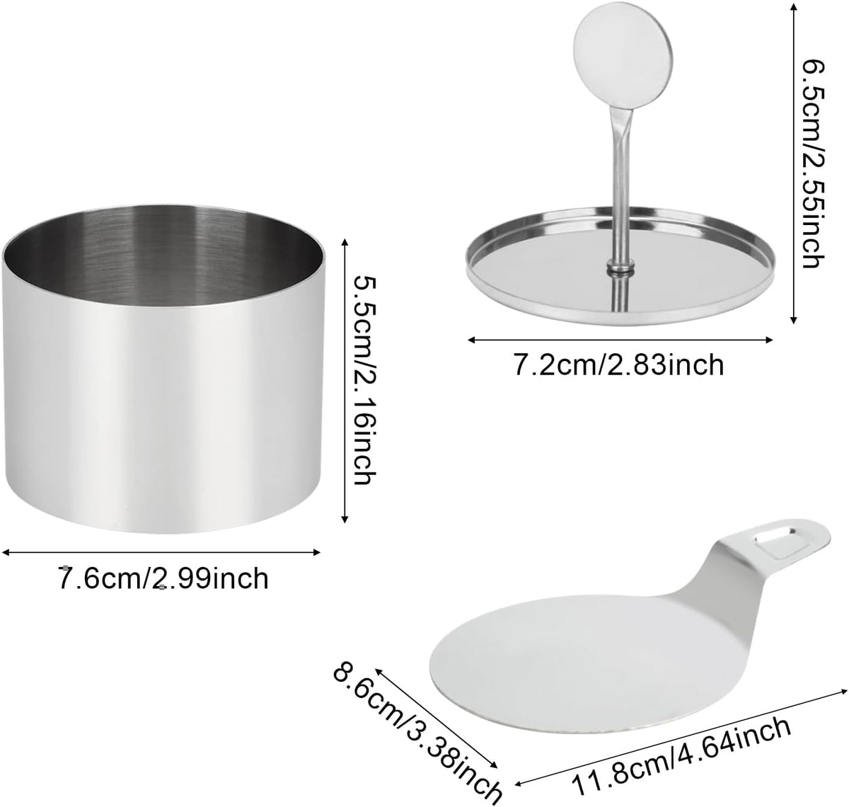 6 Pack Cake Ring Molds with 1 Pusher 1 Lifter, 3 Inch Seamless Mini Cheese Cake Cutter Ring Set, Stainless Steel Mini Food Mold for Mousse, Food Plating, Cookies, Baking (Round)