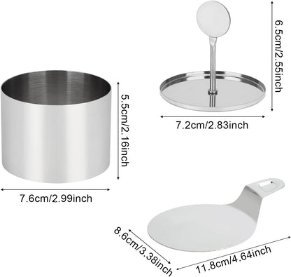 6 Pack Cake Ring Molds with 1 Pusher 1 Lifter, 3 Inch Seamless Mini Cheese Cake Cutter Ring Set, Stainless Steel Mini Food Mold for Mousse, Food Plating, Cookies, Baking (Round)