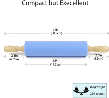 Silicone Rolling Pin for Baking Non-stick Rolling Pin Dough Roller Wooden Handle Kitchen Accessories Pastry Roller