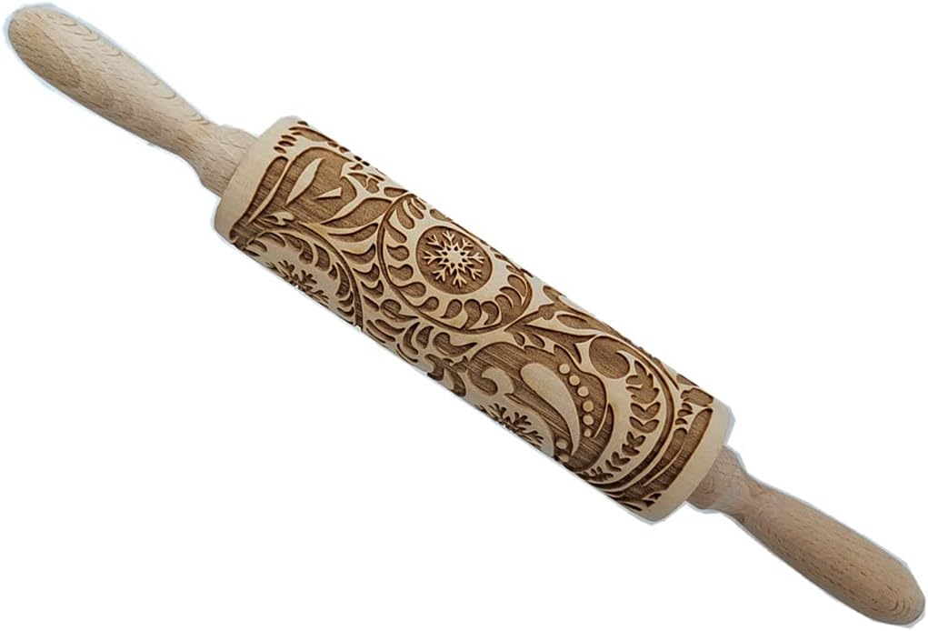 MIZORLIE 14.9" Paisley Engraved Embossed Rolling Pin