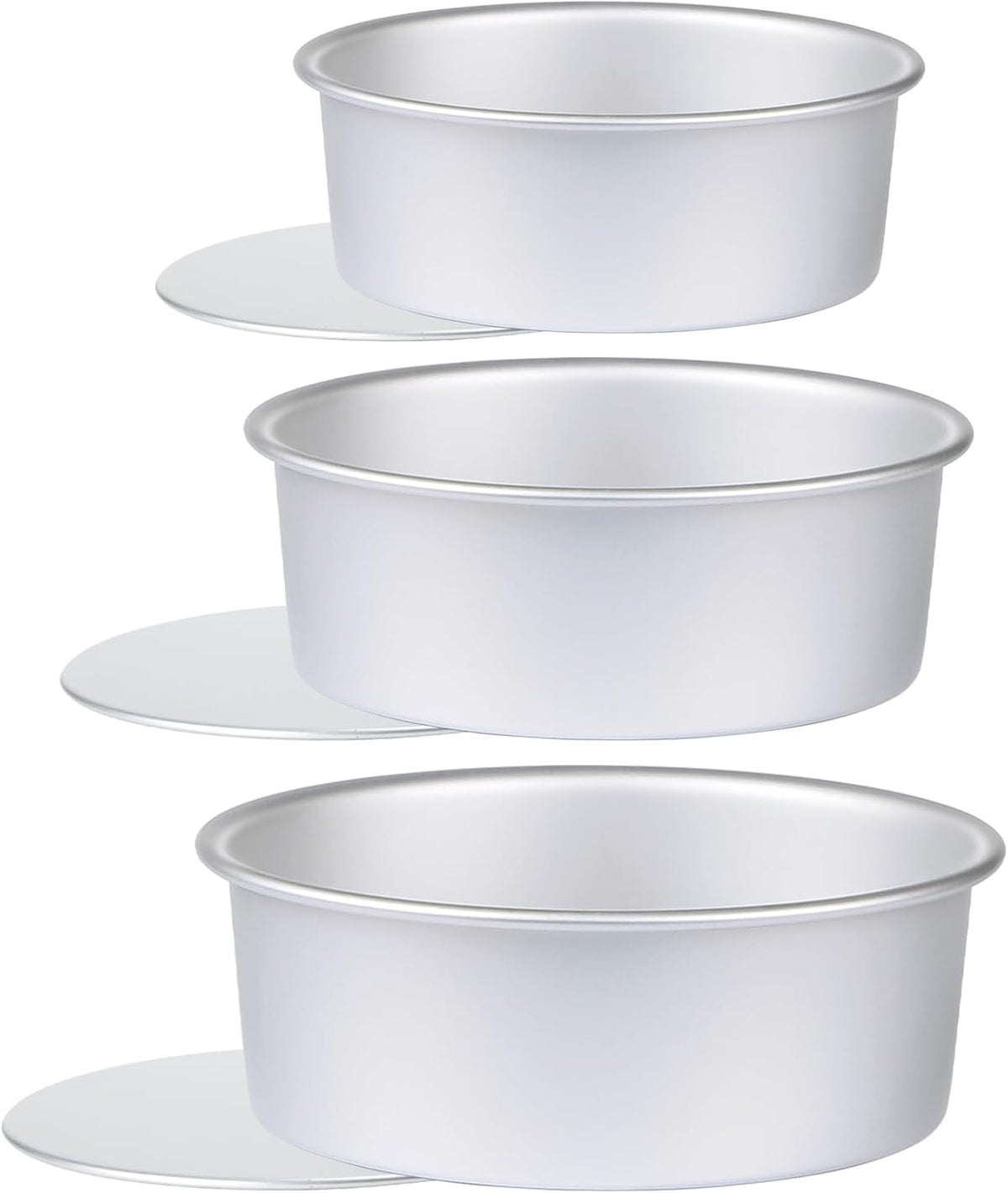 Round Cake Pan with Removable Bottom, Set of 3 (6 x 3 inch/8 x 3 inch/10 x 3 inch), Aluminum Baking Pans for Layer Cakes, Evenly Heating Tools for Home Kitchen, Tapered Side