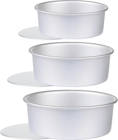 Round Cake Pan with Removable Bottom, Set of 3 (6 x 3 inch/8 x 3 inch/10 x 3 inch), Aluminum Baking Pans for Layer Cakes, Evenly Heating Tools for Home Kitchen, Tapered Side