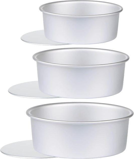 Round Cake Pan with Removable Bottom, Set of 3 (6 x 3 inch/8 x 3 inch/10 x 3 inch), Aluminum Baking Pans for Layer Cakes, Evenly Heating Tools for Home Kitchen, Tapered Side