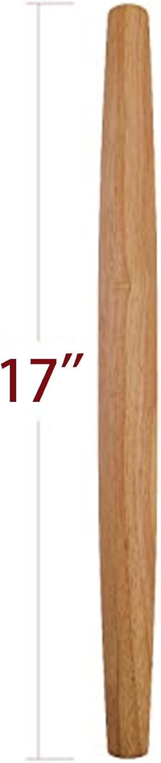 French Rolling Pin (17 Inches) –WoodenRoll Pin for Fondant, Pie Crust, Cookie, Pastry, Dough –Tapered Design & Smooth Construction - Essential Kitchen Utensil