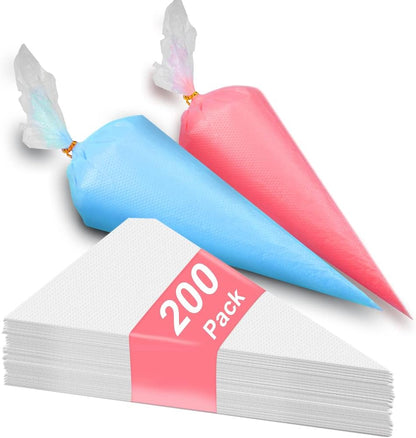 200pcs Disposable Icing Piping Bags - 12 Inch Pastry Bag Frosting Bags for Cake Cookies Baking Decorating - Plastic Tipless Piping Bags