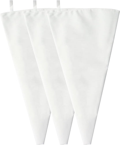 Klmnop 3 Pack Reusable Piping Bags, 18 Inch Cloth Pastry Bags Cake Decorating Bags Icing Piping Bag Hangable Frosting Piping Bags(White)