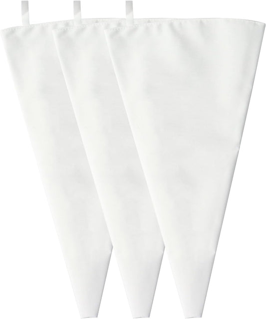 Klmnop 3 Pack Reusable Piping Bags, 18 Inch Cloth Pastry Bags Cake Decorating Bags Icing Piping Bag Hangable Frosting Piping Bags(White)