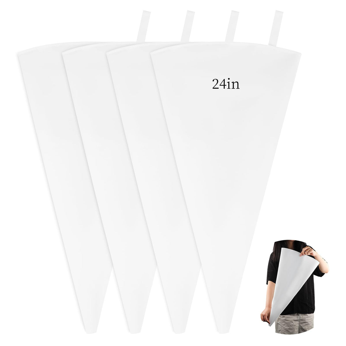 4 Pack 24 Inch Extra Large Reusable Piping Bags,Cotton Cloth Pastry Bags with Plastic Coating, Professional Tipless Icing Bags for Cake Decorating Cupcakes Cookies Desserts and Baking Supplies