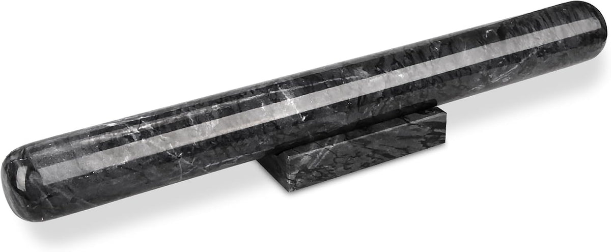 Marble Rolling Pin with Stand, 15.7" Black Stone French Heavy Polished Non Stick Cookie Pizza Pastry Dough Baker Roller for Kitchen Baking